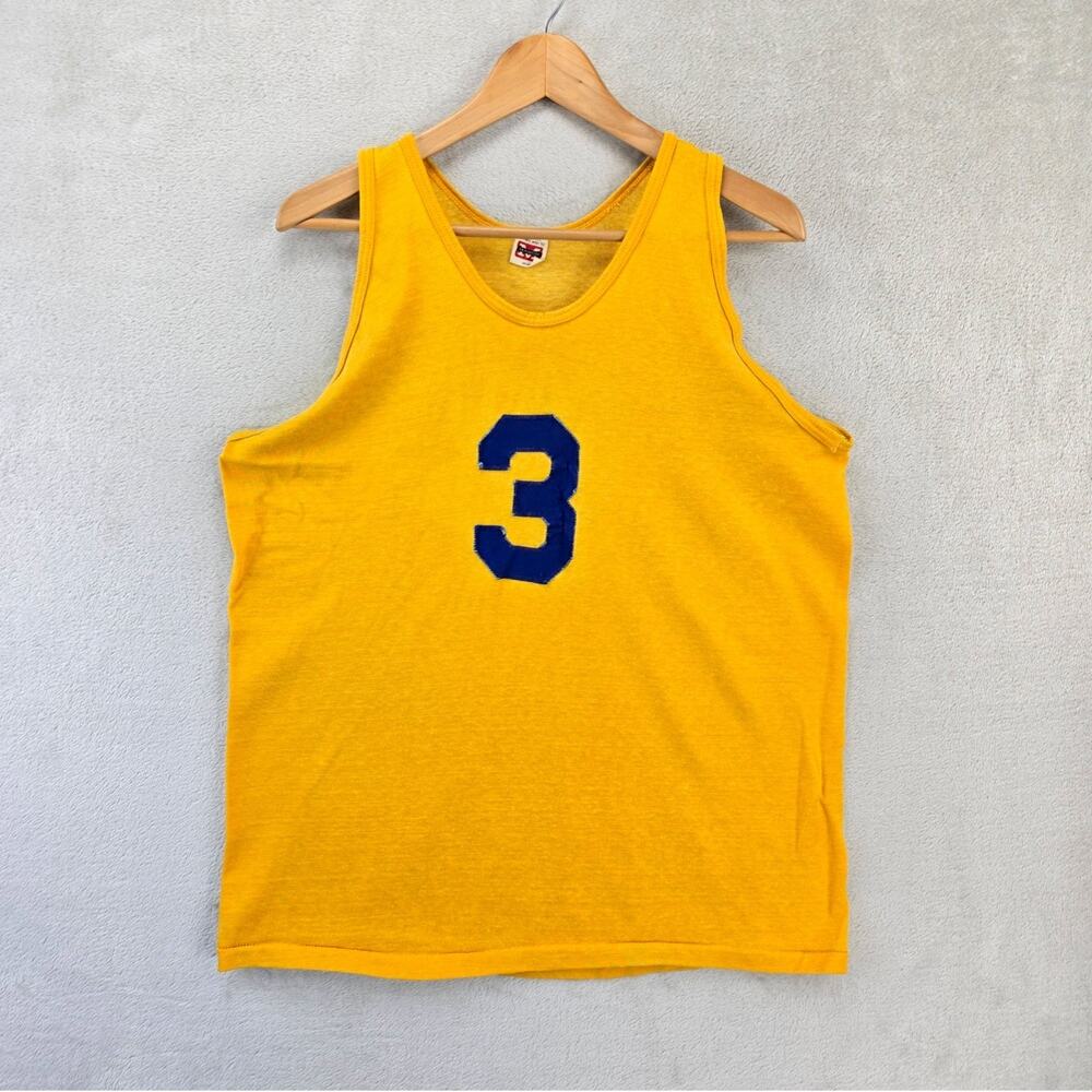Vintage 60s Mason Athletic Wear Basketball Jersey 46-48 Large Yellow USA